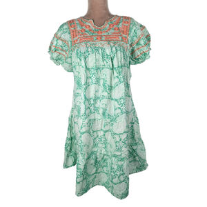 Sister Mary Midi Dress Green Paisley Embroidered Tiered S Boho Summer Vacation